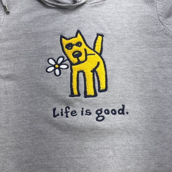 Life Is Good Rocket Dog Flower Hoodie Gray Soft Knit Pullover Women's Medium - Picture 4 of 9
